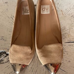 Dolce Vita Beige Suede Flats with Silver Cap Toe